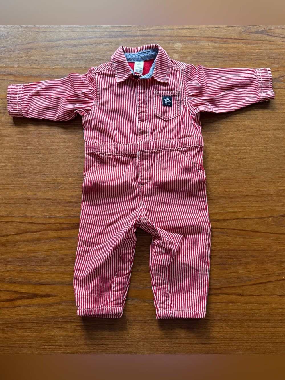 Oshkosh Red Stripe utility Jumpsuit - 12M